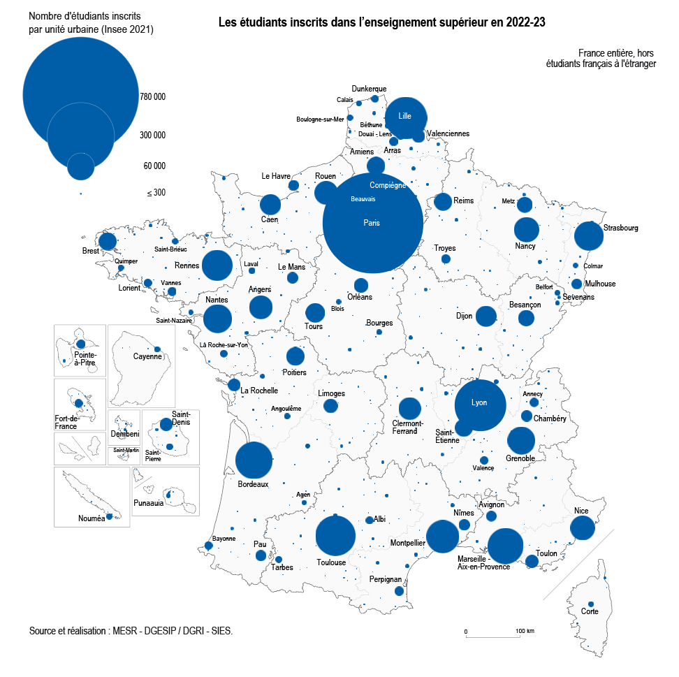 les étudiants inscrits dans l'enseignement supérieur en 2023-24